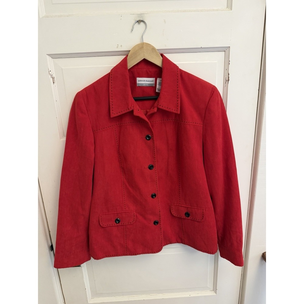 Alfred Dunner Women's Red Faux Suede Blazer Jacket Pockets Size 12P $72